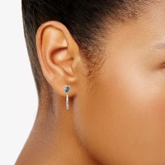 Simply Vera Vera Wang Silver Tone Pave Heart C Hoop Earrings - Picture 2 of 2